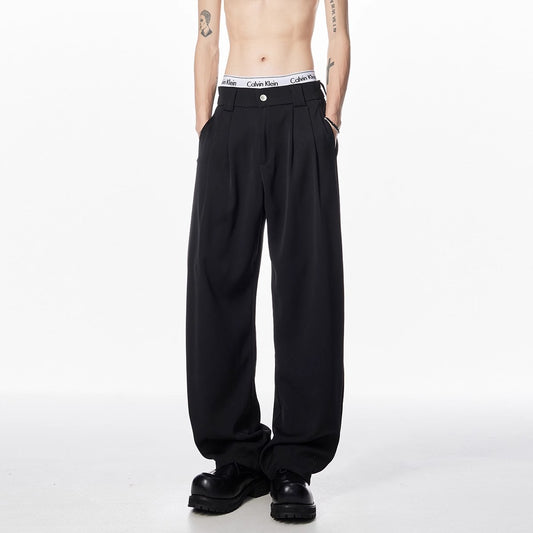 Men's Draped Wide-Leg Casual Pants in Black