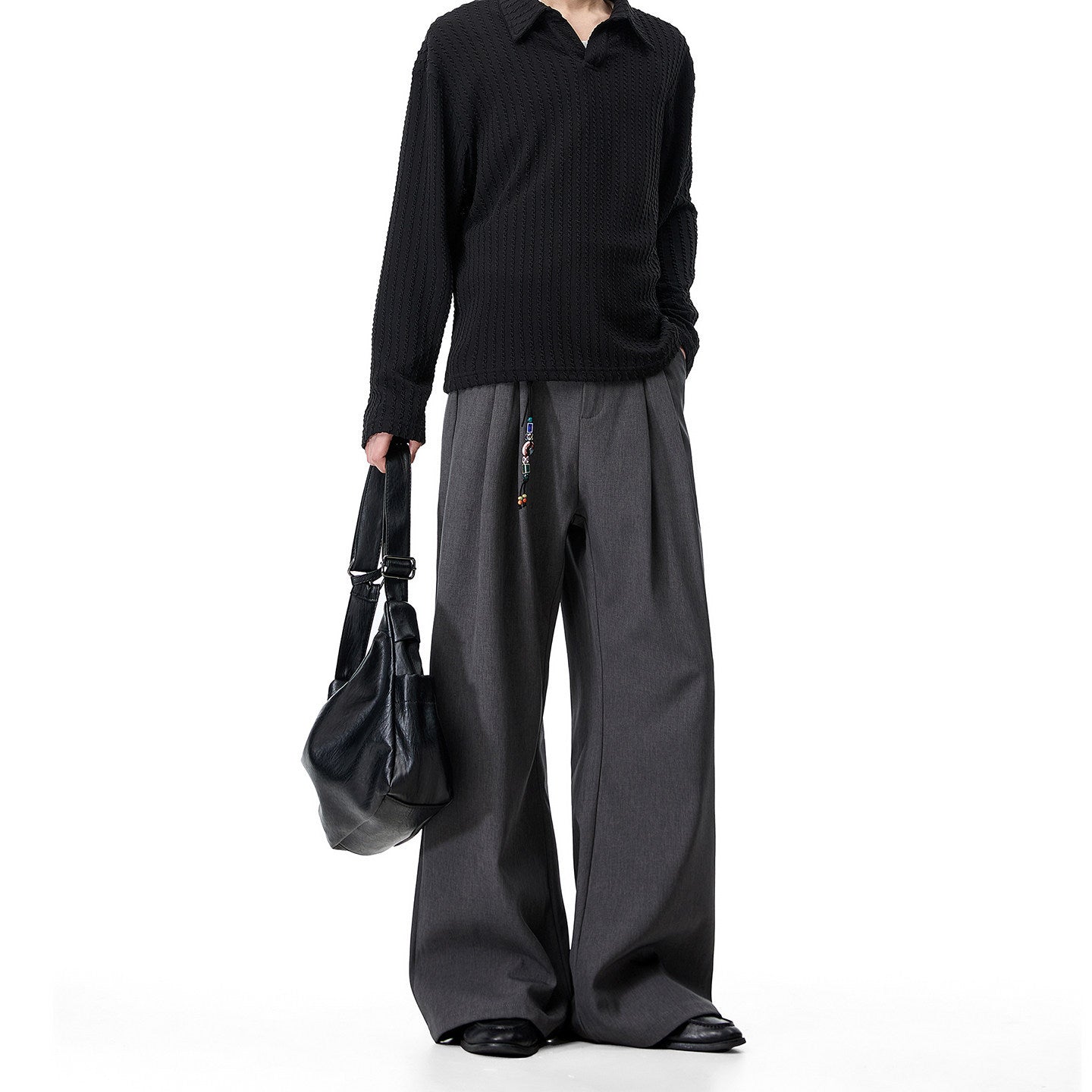 Men's Double Pleated Straight-Leg Trousers in Gray