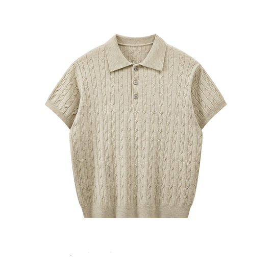 Men's Textured Knit Short Sleeve Polo Shirt in Light Gray