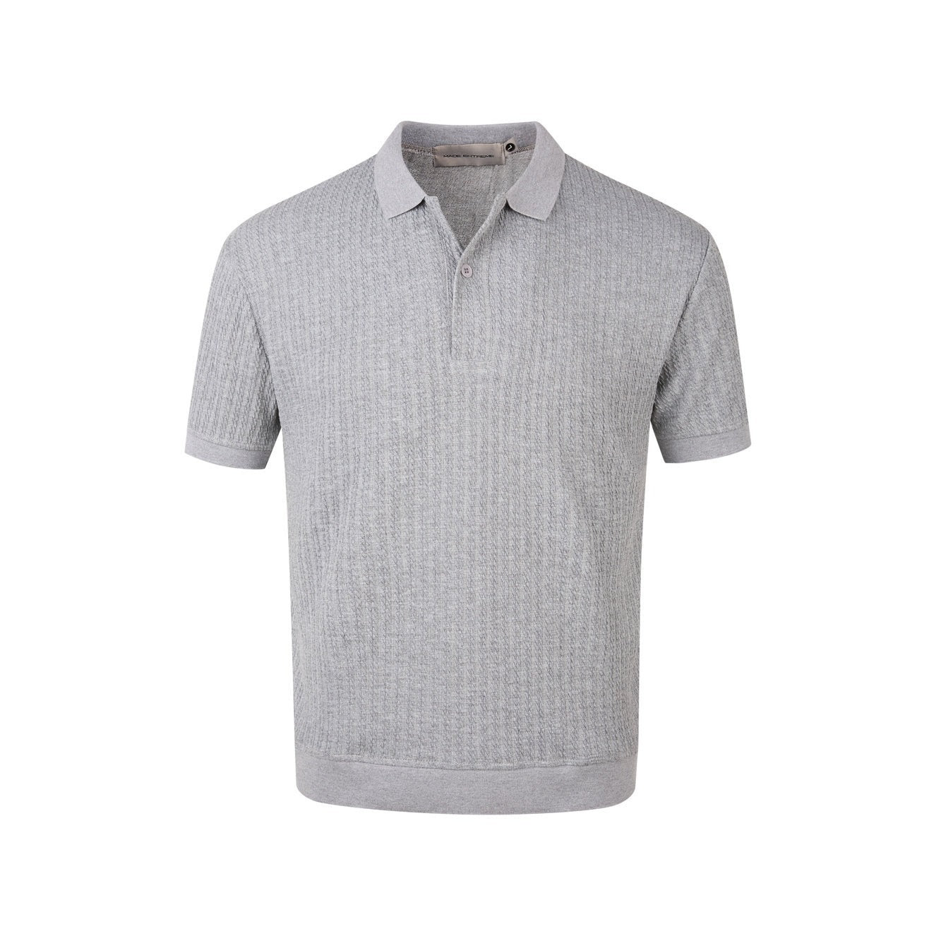 Men's Cable Knit Short Sleeve Polo Shirt - Textured Slim Fit - Grey