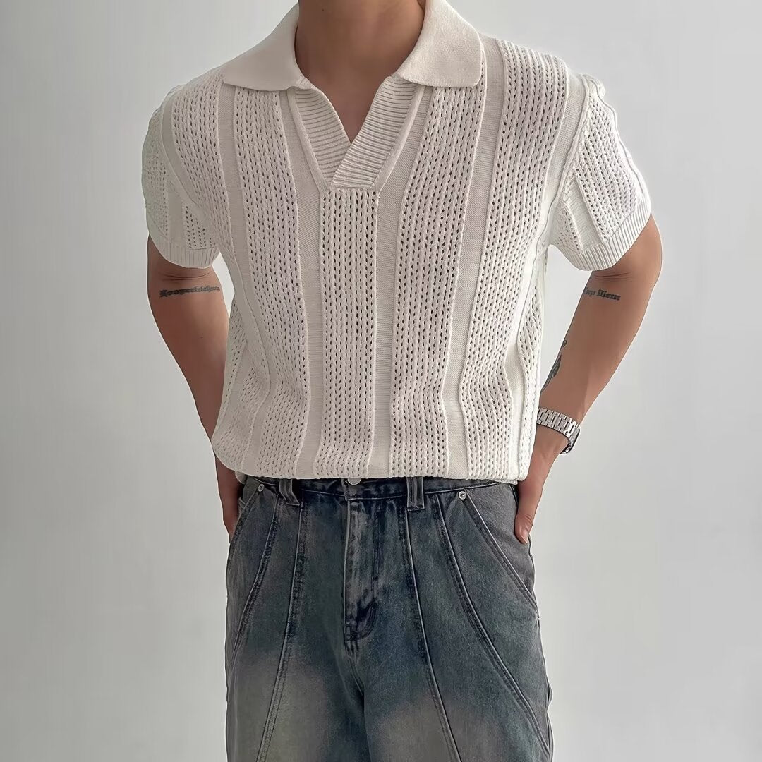 Men's Solid Textured Knit Short Sleeve Polo Shirt - Relaxed Fit - White
