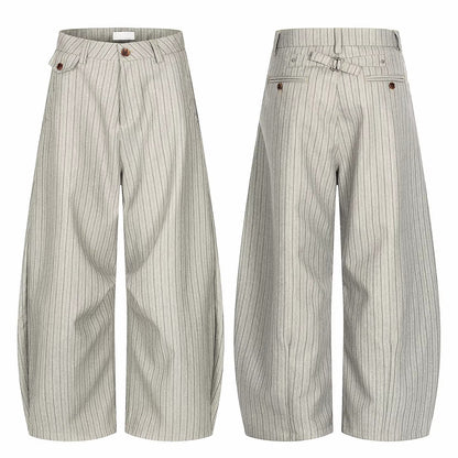 Men's Striped Wide-Leg Casual Pants in Gray