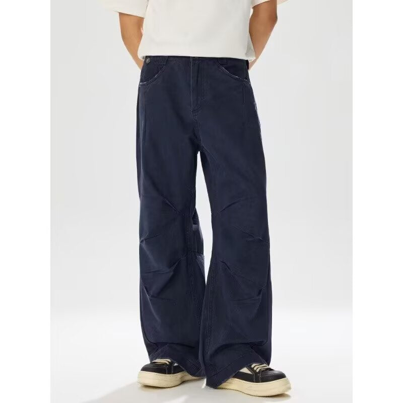 Unisex Distressed Blue Denim Bib Overalls - Relaxed Wide Leg