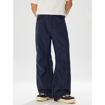 Unisex Distressed Blue Denim Bib Overalls - Relaxed Wide Leg