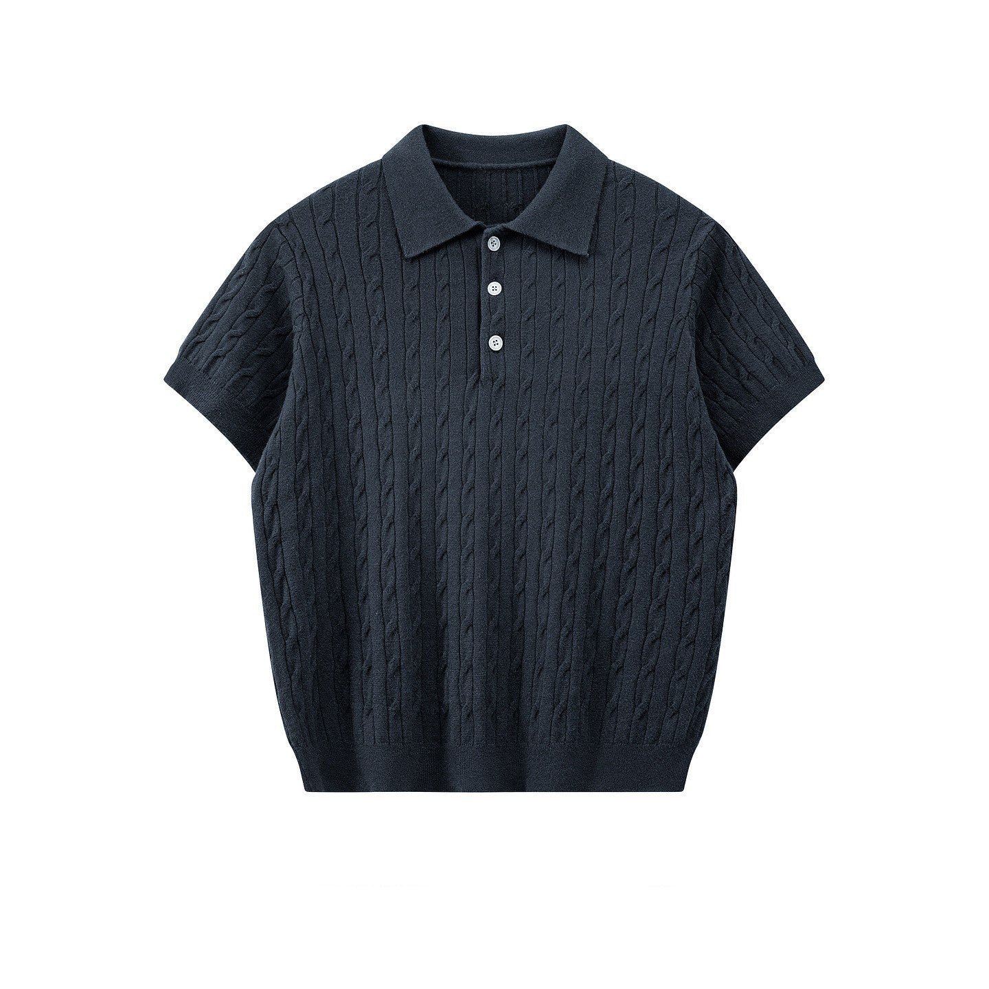 Men's Textured Knit Short Sleeve Polo Shirt in Black