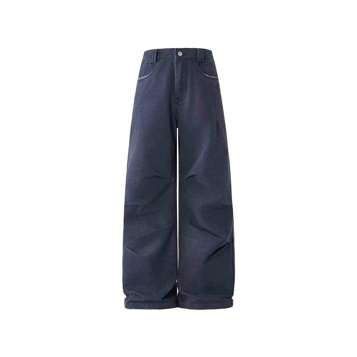 Unisex Distressed Blue Denim Bib Overalls - Relaxed Wide Leg