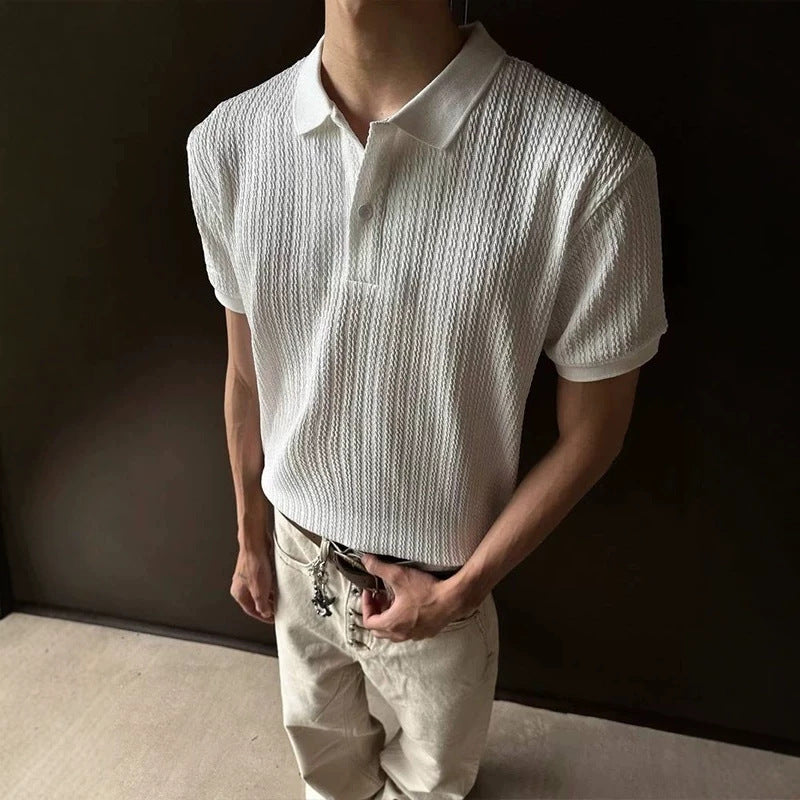 Men's Stretch Knit Short Sleeve Polo Shirt - Solid Color Slim Fit - Black