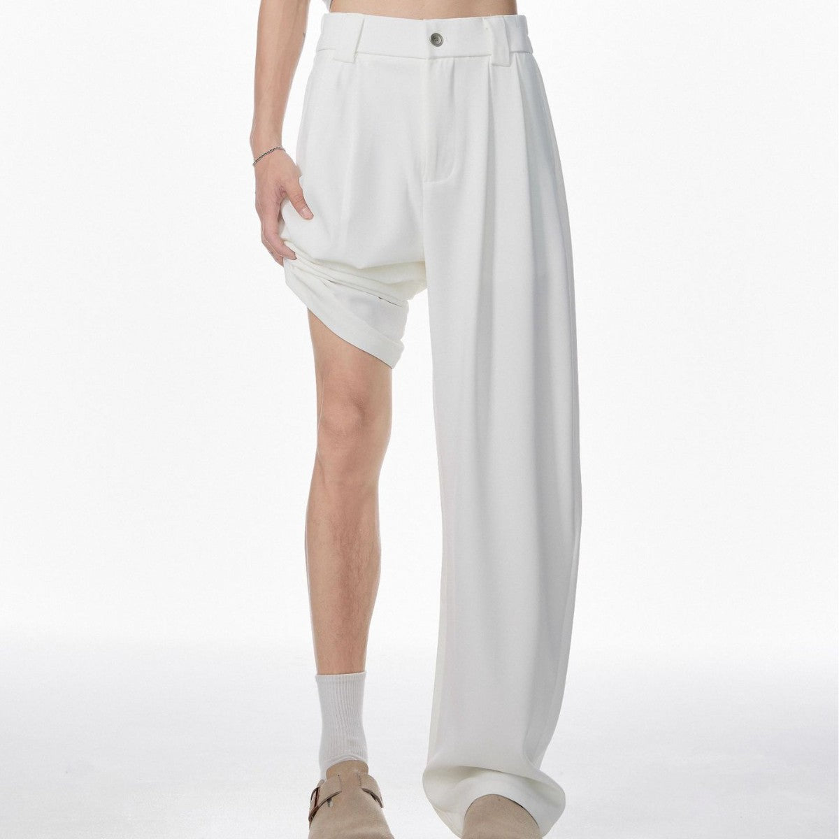 Men's Draped Wide-Leg Casual Pants in White