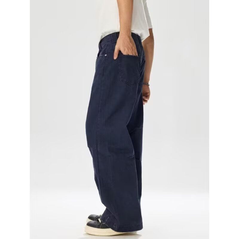 Unisex Distressed Blue Denim Bib Overalls - Relaxed Wide Leg