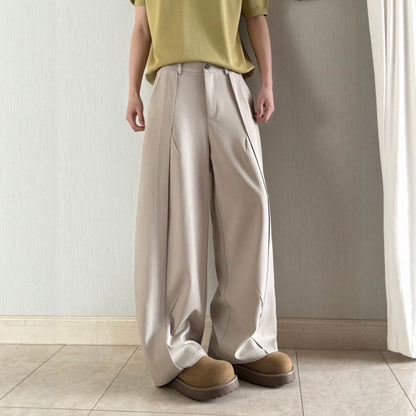 Men's Pleated Wide-Leg Trousers - Relaxed Drape Fit - Black