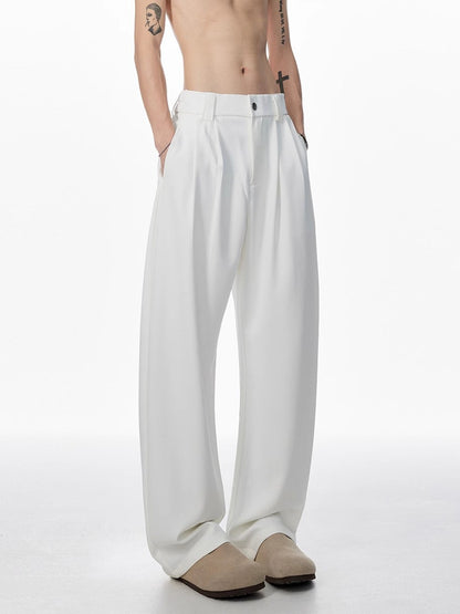 Men's Draped Wide-Leg Casual Pants in White