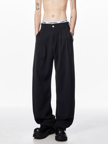 Men's Draped Wide-Leg Casual Pants in White