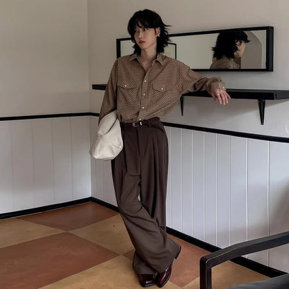 Men's straight-leg casual suit pants in brown and black