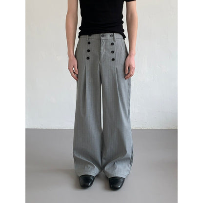 Men's Pinstripe Pleated Trousers - Relaxed Straight Leg - Grey