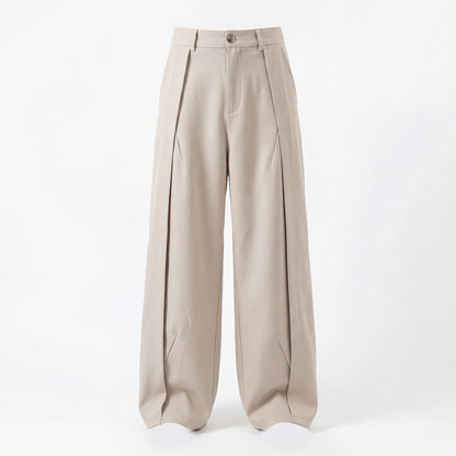 Men's Pleated Wide-Leg Trousers - Relaxed Drape Fit - Black
