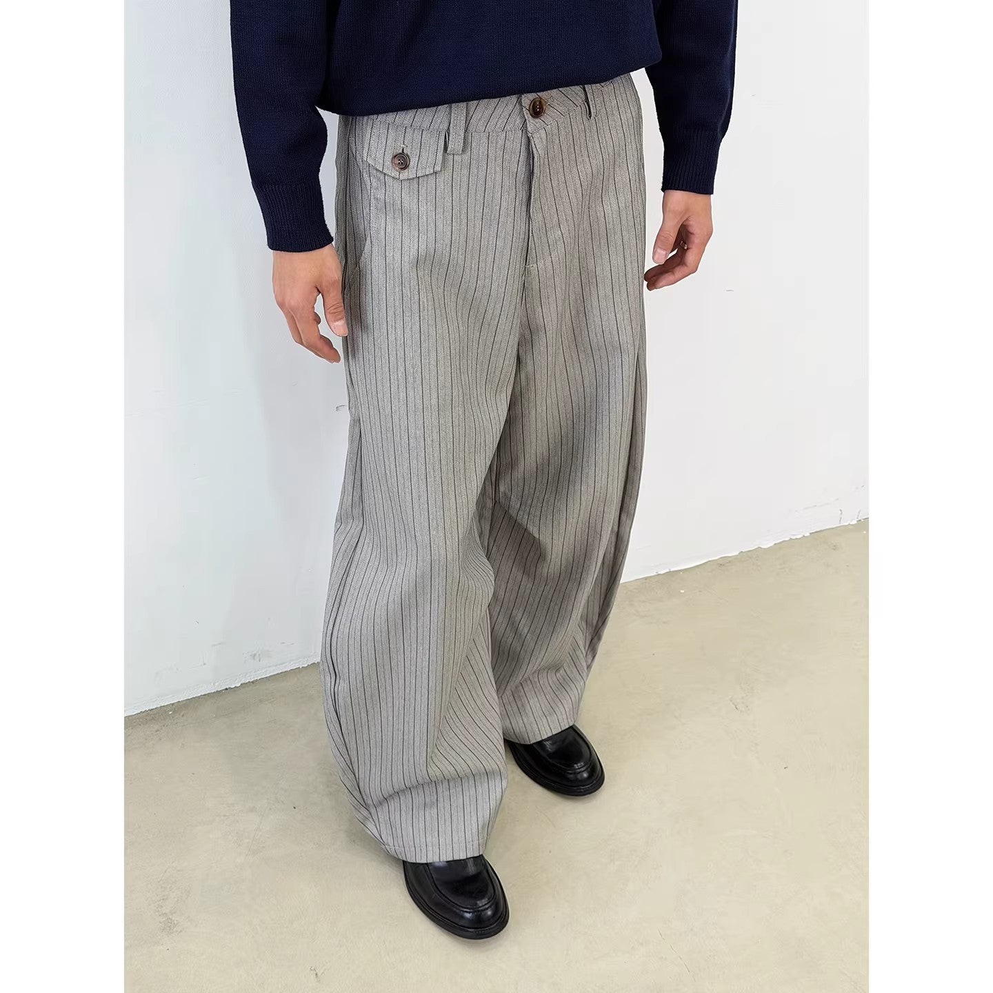 Men's Striped Wide-Leg Casual Pants in Gray