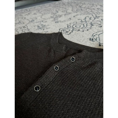 Men's Henley Collar Knit Short Sleeve Polo Shirt in Brown