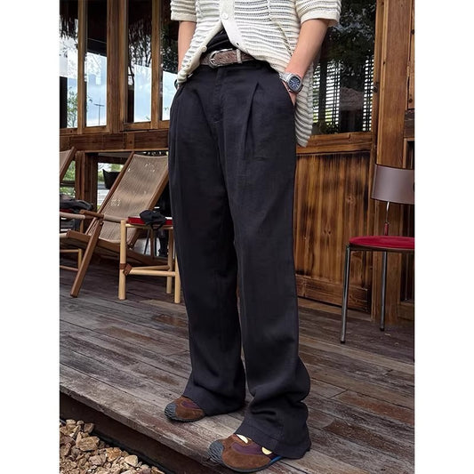 Men's Linen Blend Wide-Leg Casual Pants in Brown