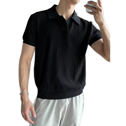 Men's Seagull V-Neck Knit Short Sleeve Polo Shirt in Beige
