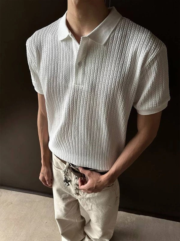 Men's Stretch Knit Short Sleeve Polo Shirt - Solid Color Slim Fit - Grey