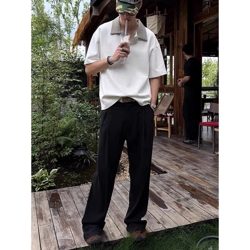 Men's Linen Blend Wide-Leg Casual Pants in Brown