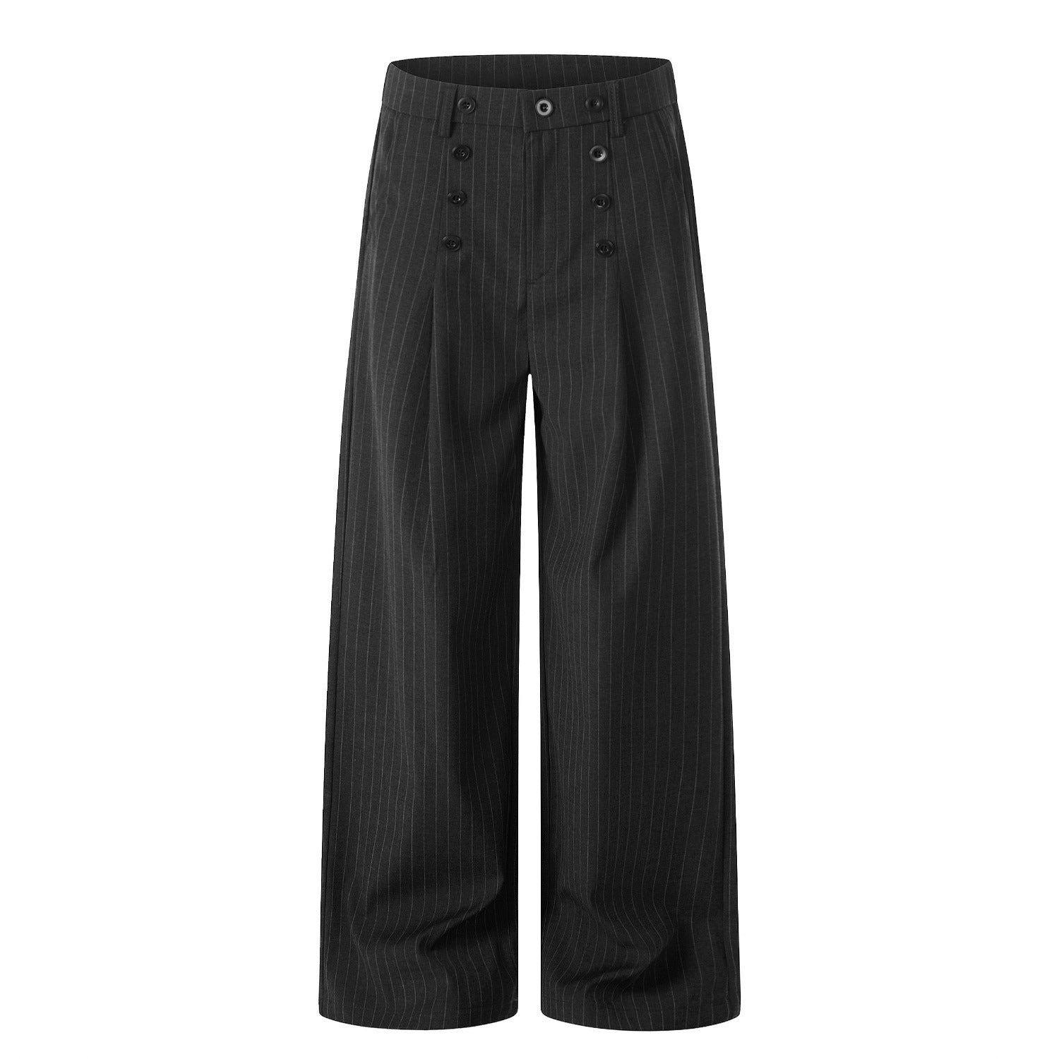 Men's Pinstripe Pleated Trousers - Relaxed Straight Leg - Black