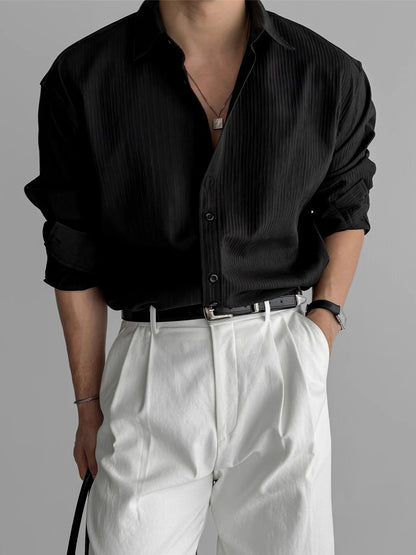 Men's Vertical Stripe Long Sleeve Button Shirt in White