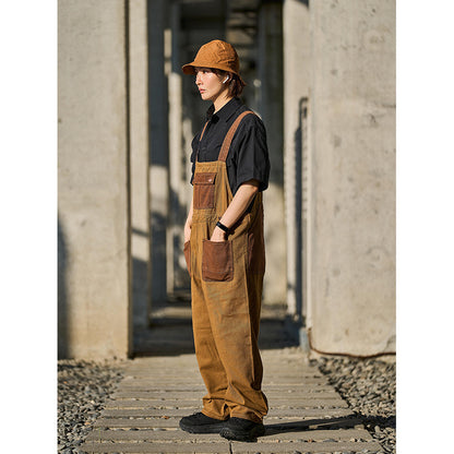 Unisex Khaki Bib Overalls - Relaxed Straight Leg