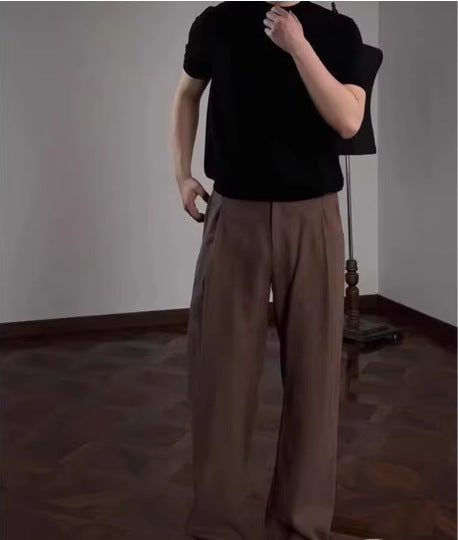 Men's Linen Blend Wide-Leg Casual Pants in Beige