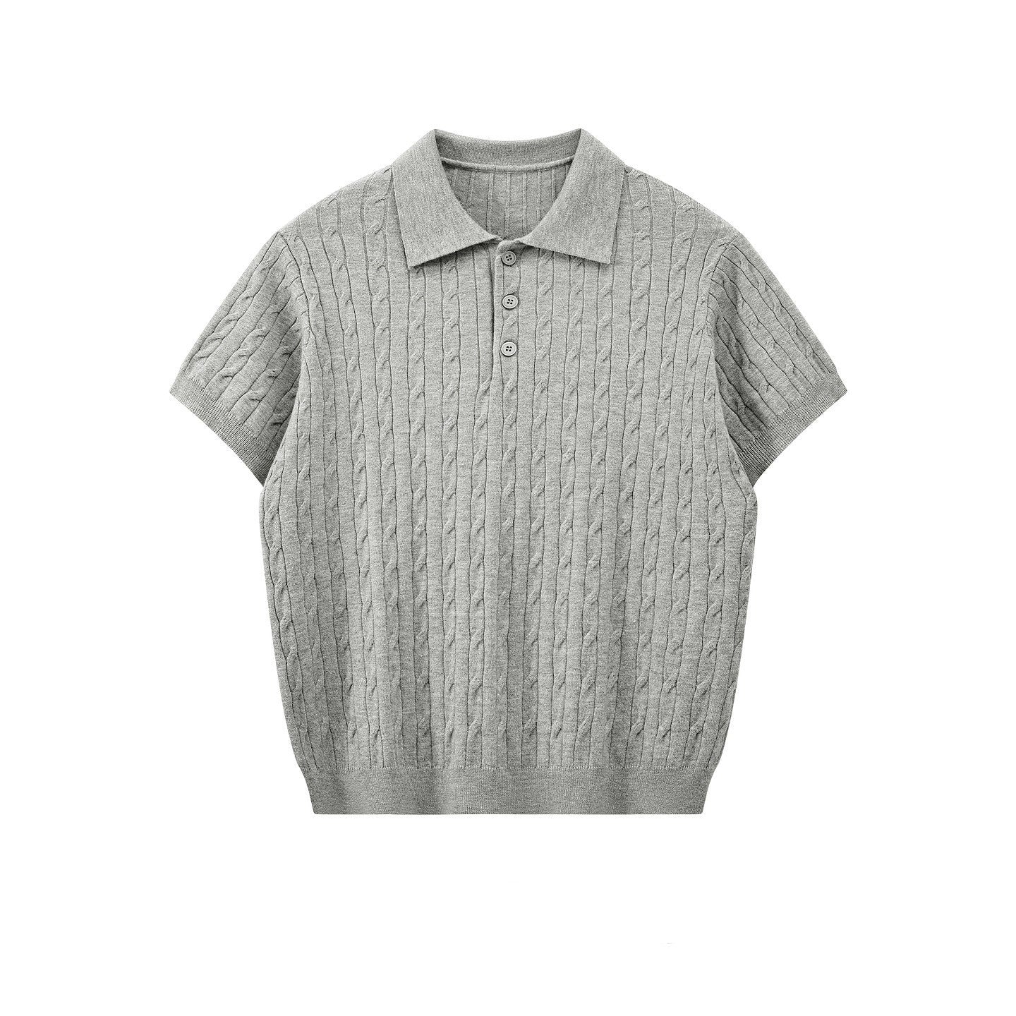 Men's Textured Knit Short Sleeve Polo Shirt in Light Gray