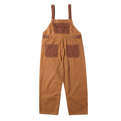 Unisex Khaki Bib Overalls - Relaxed Straight Leg