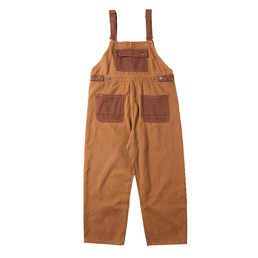 Unisex Khaki Bib Overalls - Relaxed Straight Leg