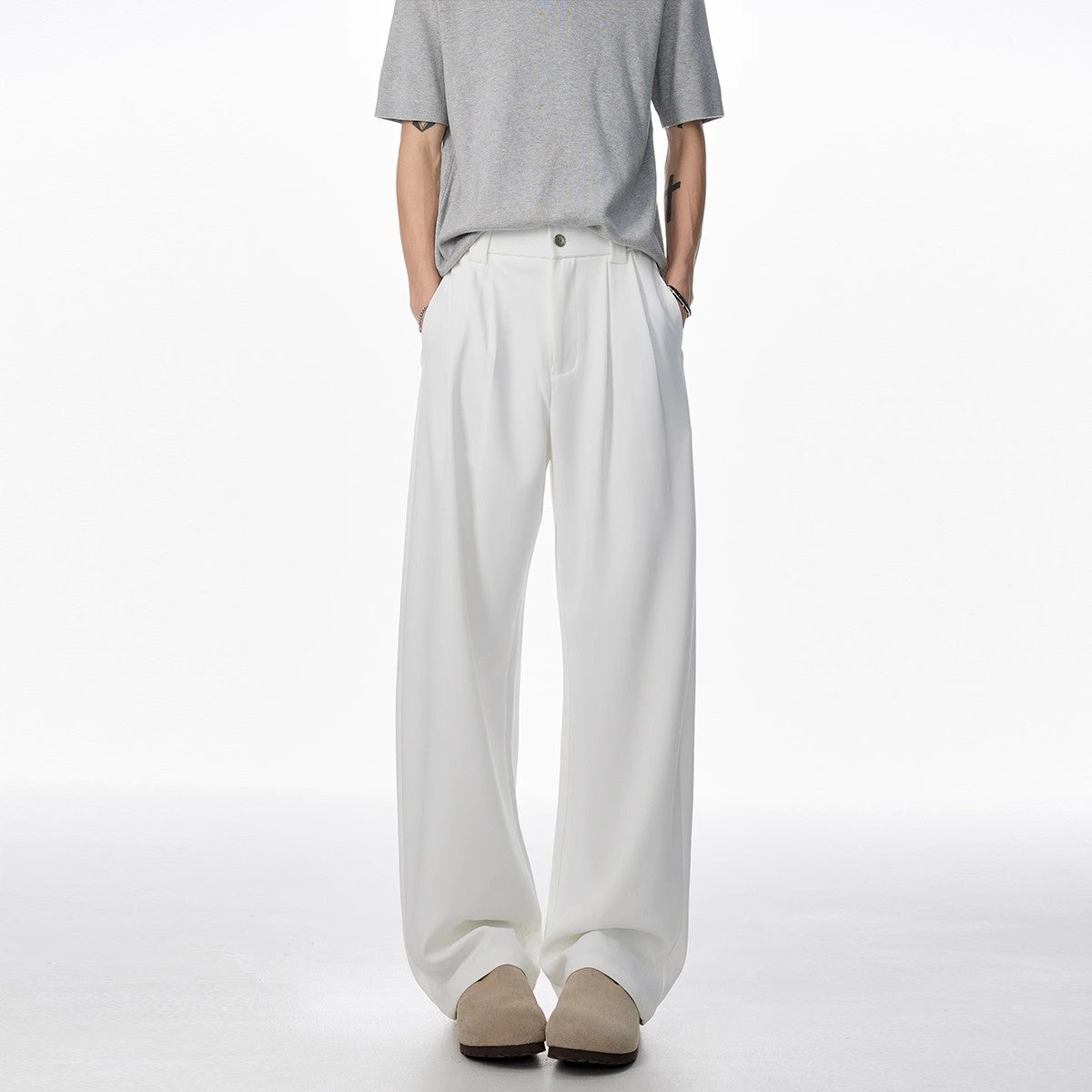Men's Draped Wide-Leg Casual Pants in White