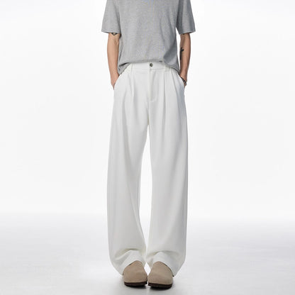 Men's Draped Wide-Leg Casual Pants in White