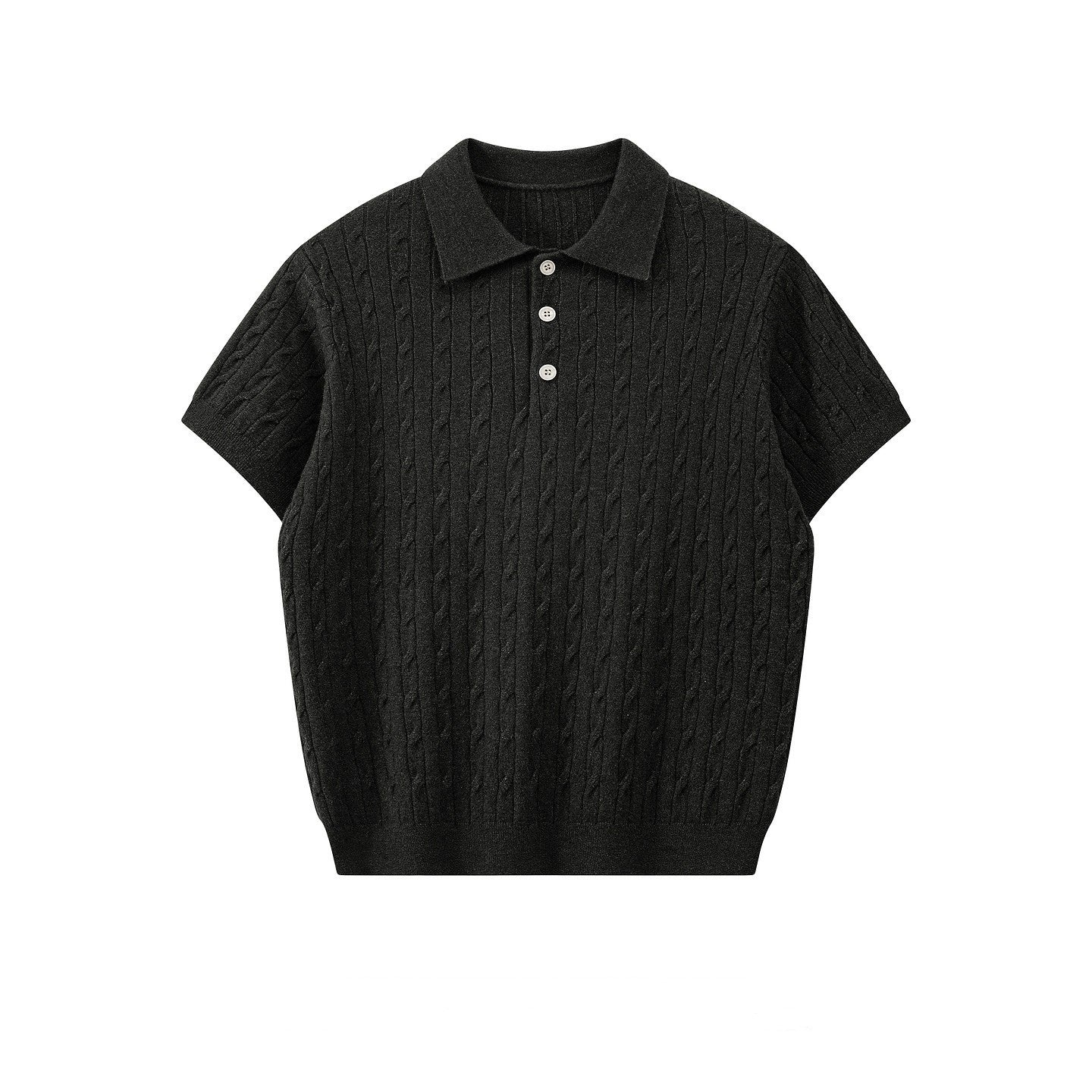 Men's Textured Knit Short Sleeve Polo Shirt in Beige