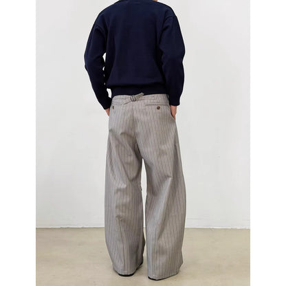 Men's Striped Wide-Leg Casual Pants in Gray