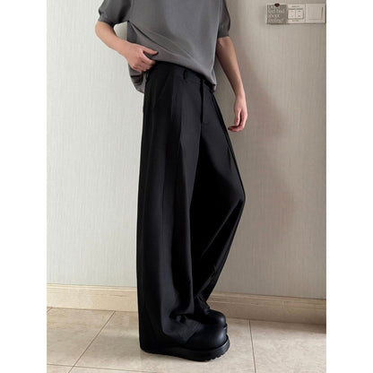 Men's Pleated Wide-Leg Trousers - Relaxed Drape Fit - Apricot
