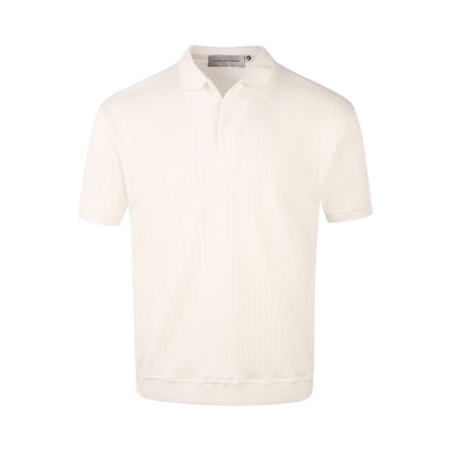 Men's Cable Knit Short Sleeve Polo Shirt - Textured Slim Fit - Grey