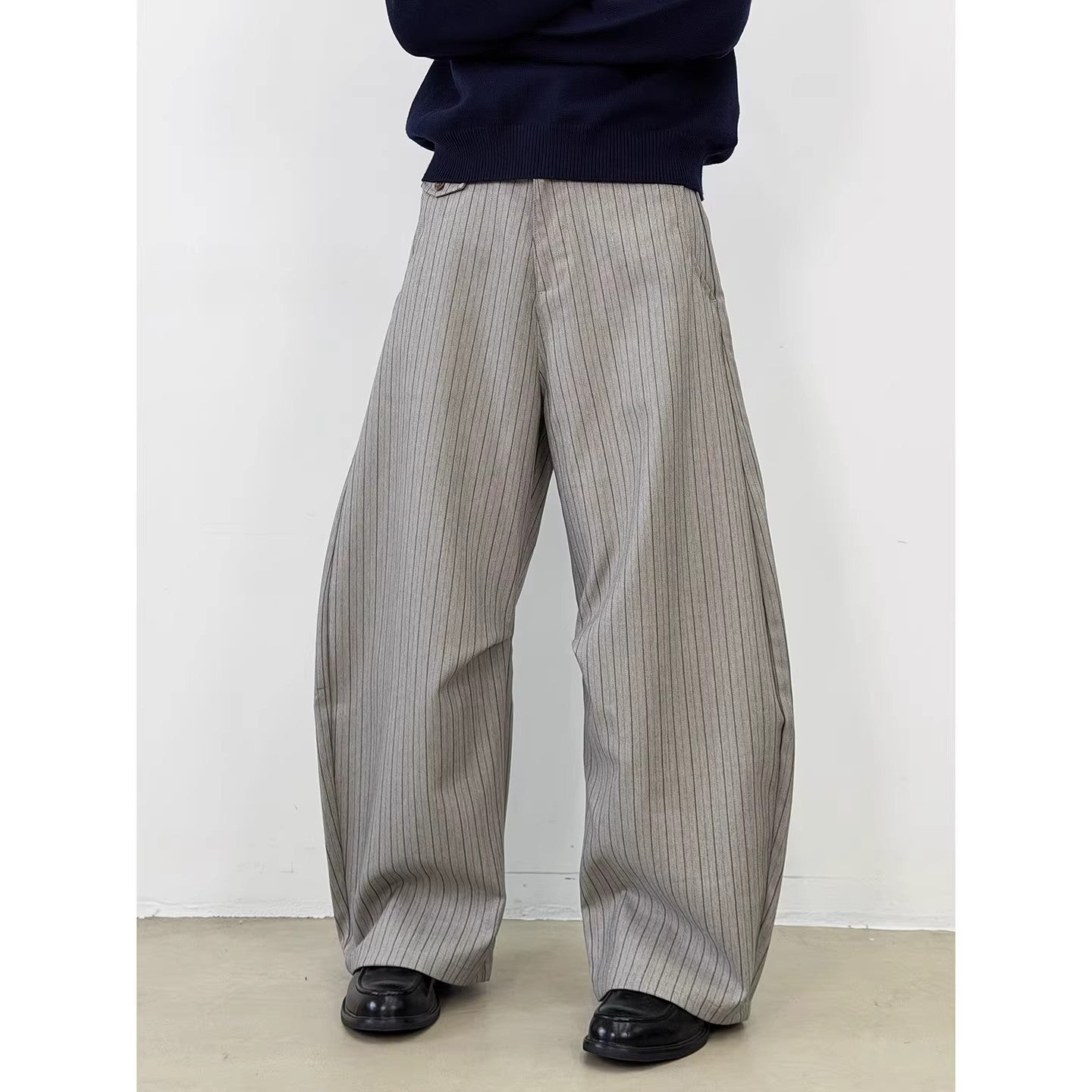 Men's Striped Wide-Leg Casual Pants in Gray