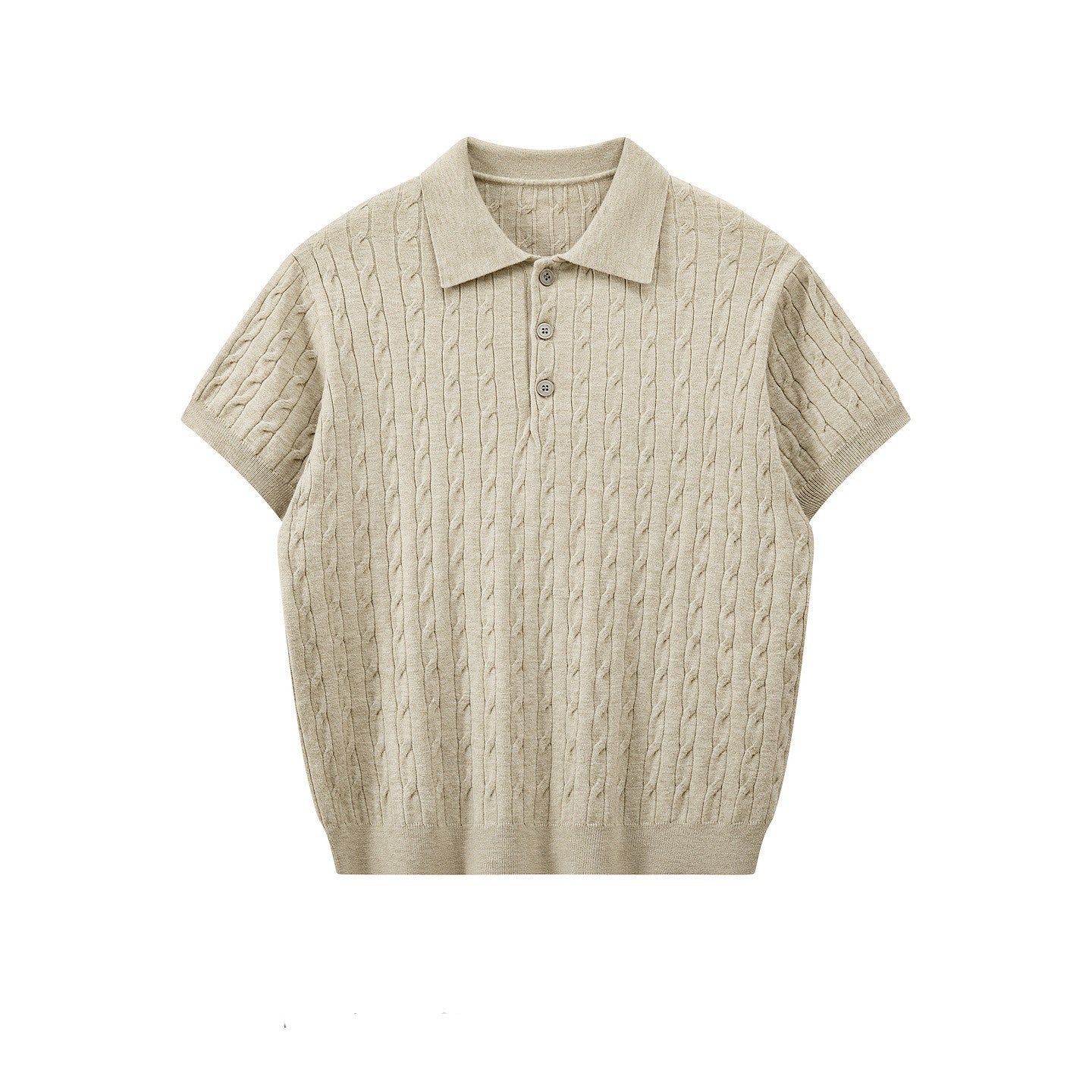 Men's Textured Knit Short Sleeve Polo Shirt in Light Gray