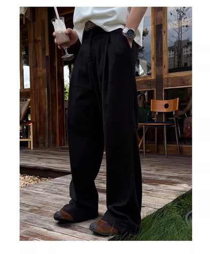 Men's Linen Blend Wide-Leg Casual Pants in Beige