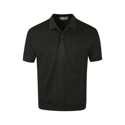 Men's Cable Knit Short Sleeve Polo Shirt - Textured Slim Fit - Black