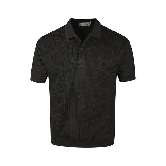 Men's Cable Knit Short Sleeve Polo Shirt - Textured Slim Fit - Black