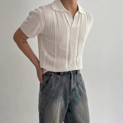 Men's Solid Textured Knit Short Sleeve Polo Shirt - Relaxed Fit - White