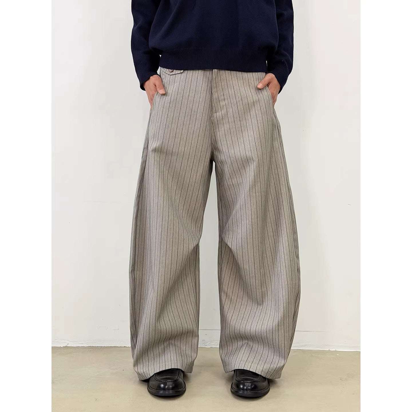 Men's Striped Wide-Leg Casual Pants in Gray