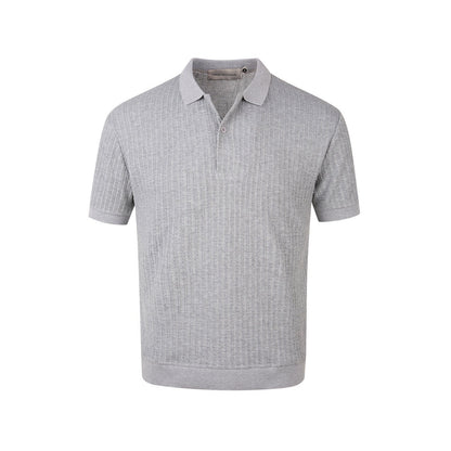 Men's Cable Knit Short Sleeve Polo Shirt - Textured Slim Fit - Grey