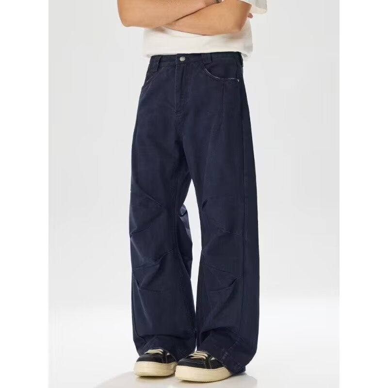 Unisex Distressed Blue Denim Bib Overalls - Relaxed Wide Leg
