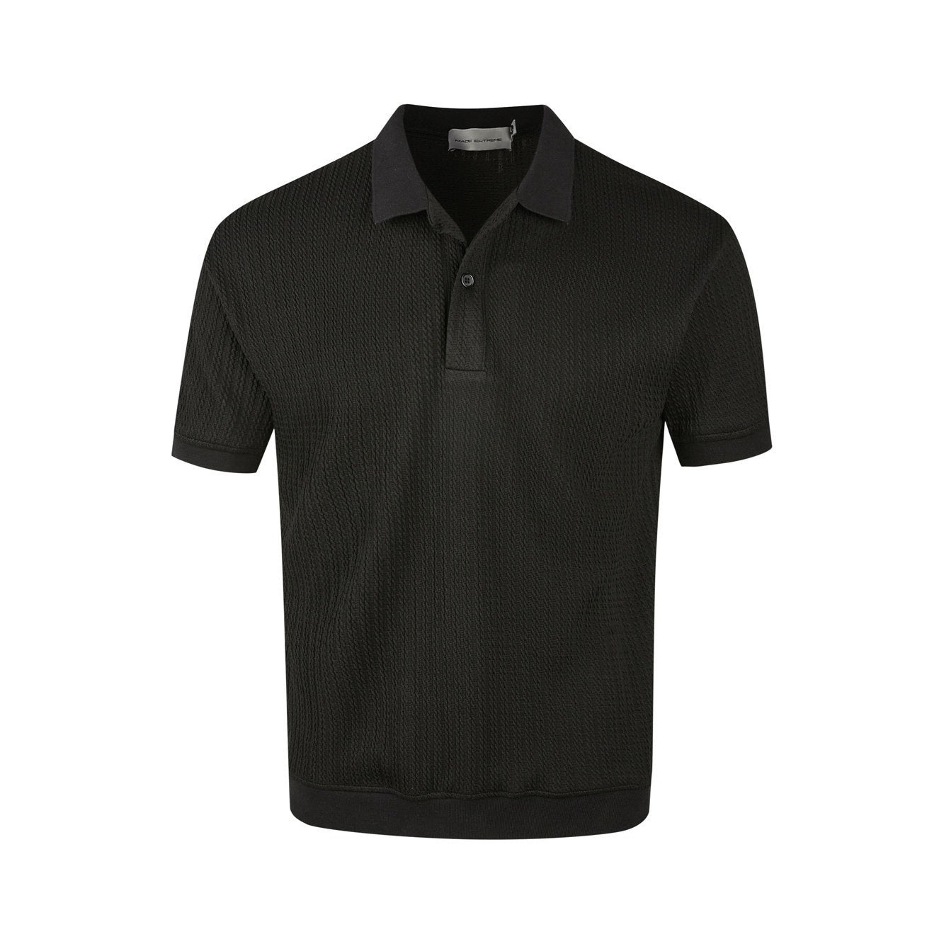Men's Cable Knit Short Sleeve Polo Shirt - Textured Slim Fit - Grey