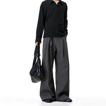 Men's Double Pleated Straight-Leg Trousers in Brown