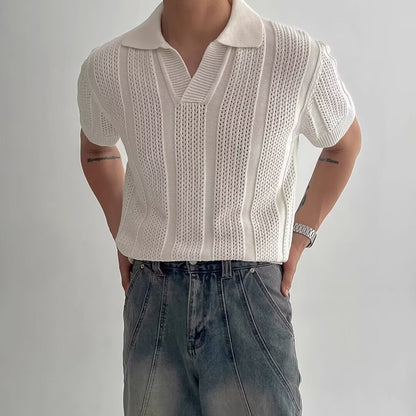 Men's Solid Textured Knit Short Sleeve Polo Shirt - Relaxed Fit - White